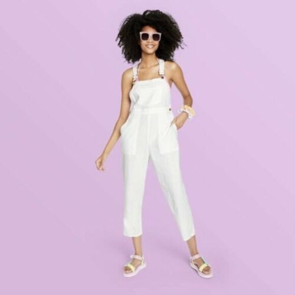 NEW Stoney Clover Lane x Target White Overalls Size Small Linen Blend Women's - Picture 1 of 12